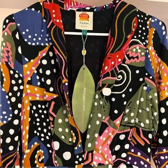 NWT Farm Rio Under The Sea Long Sleeve V-neck Plunge Ruffle Maxi Dress Small - Picture 10 of 15